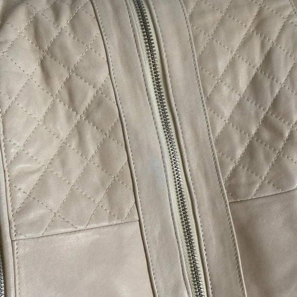 COLE HAAN Women's Jewel Neck Quilted Leather Jacket - Picture 10 of 14